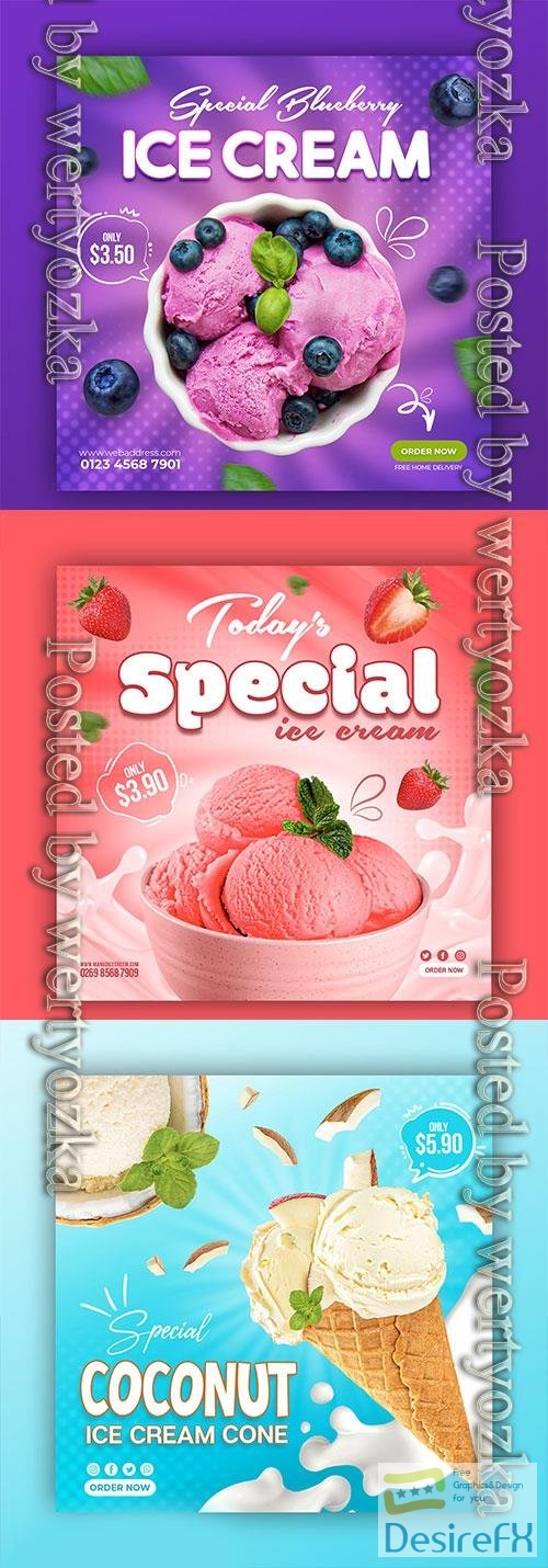PSD chocolate, fruit and berry ice cream social media banner design template vol 4