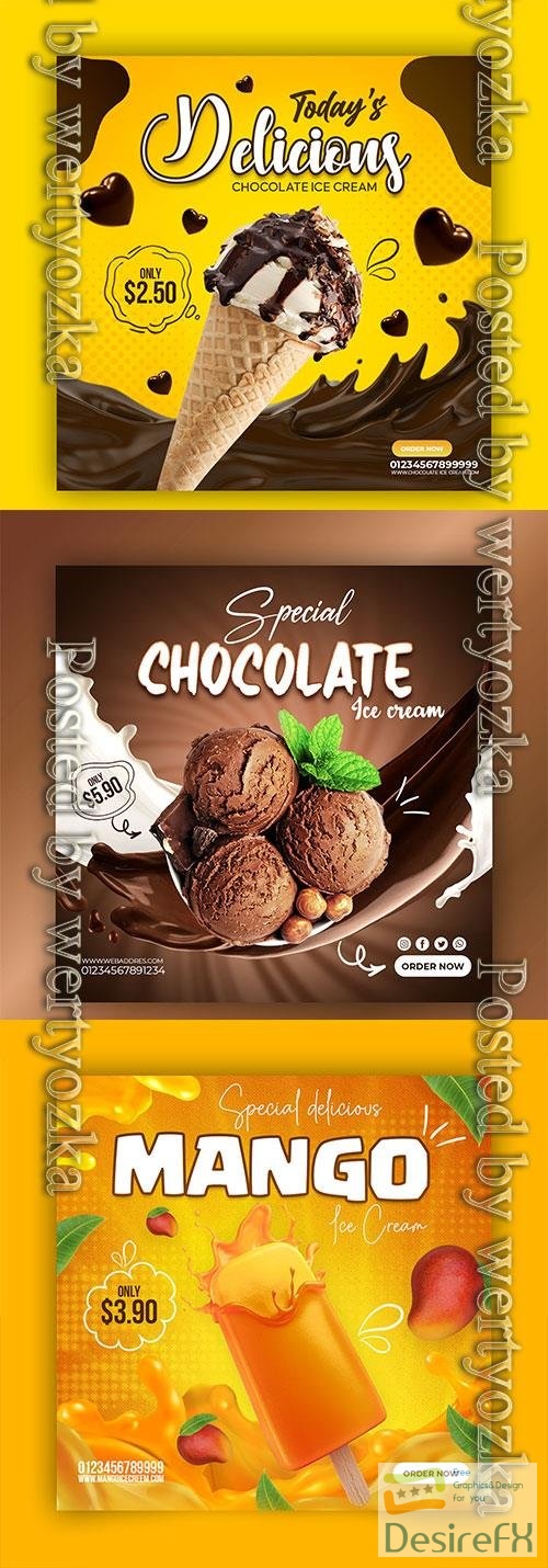 PSD chocolate, fruit and berry ice cream social media banner design template vol 5