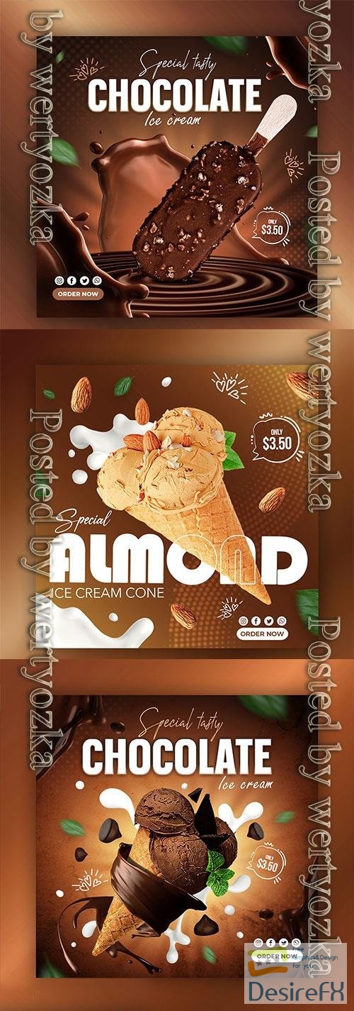 PSD chocolate ice cream social media instagram post banner design template