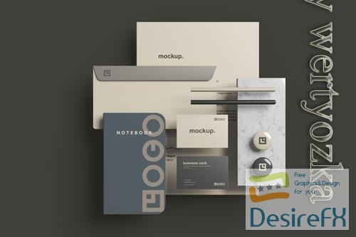 PSD corporate stationery branding mockup top view