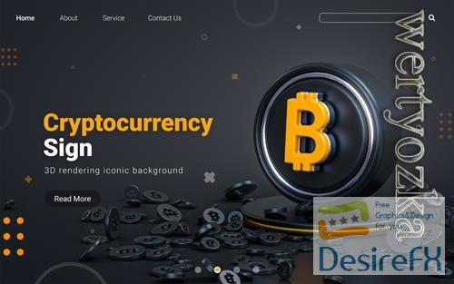 PSD cryptocurrency sign 3d render abstract dark realistic iconic background for social banner template
