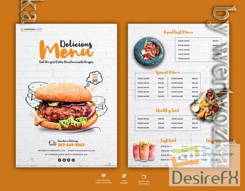 PSD delicious burger and food menu flyer template
