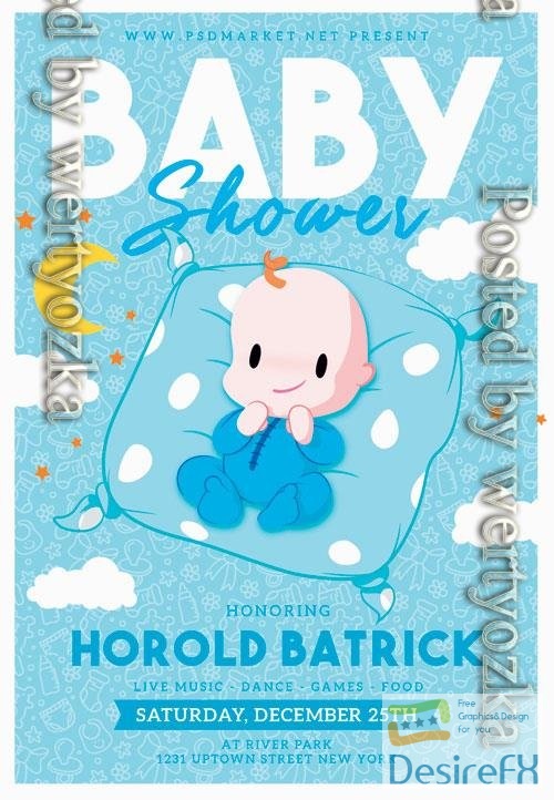 Psd fllyer baby shower party template design