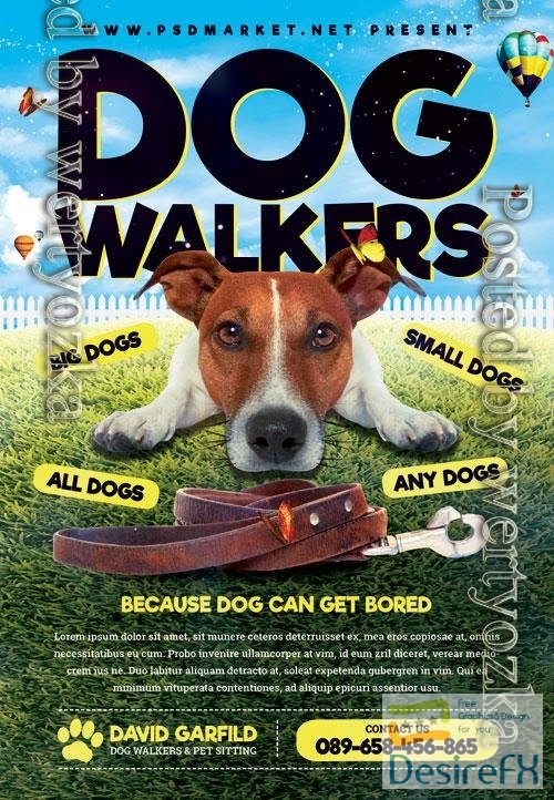 Psd fllyer dog walkers template design