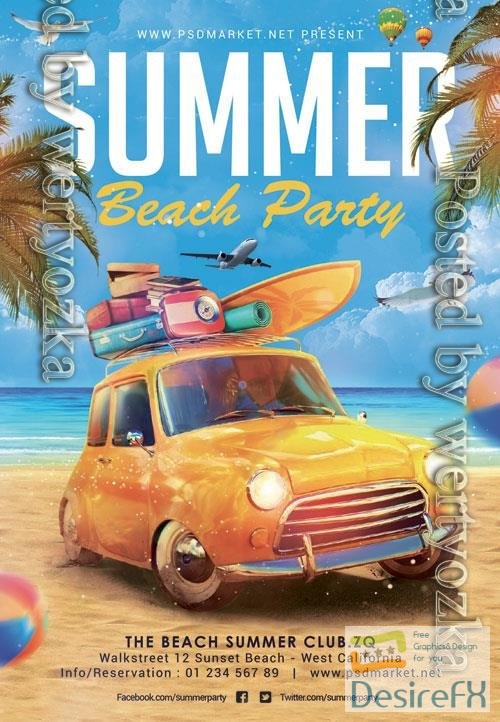 Psd fllyer summer beach party template design