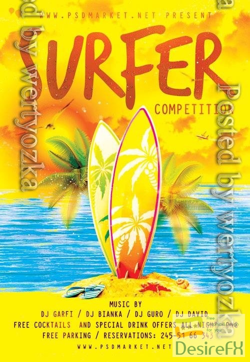 Psd fllyer surfer competition template design