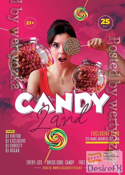 Psd Flyer candyland party design templates