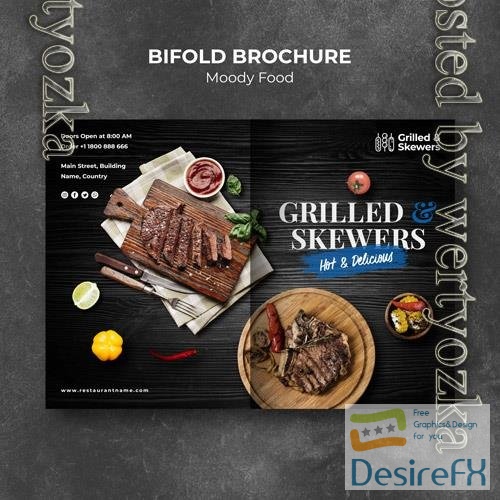PSD grilled steak and veggies restaurant bifold brochure template