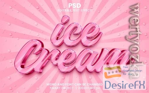 PSD ice cream pink color 3d editable photoshop text effect style with background
