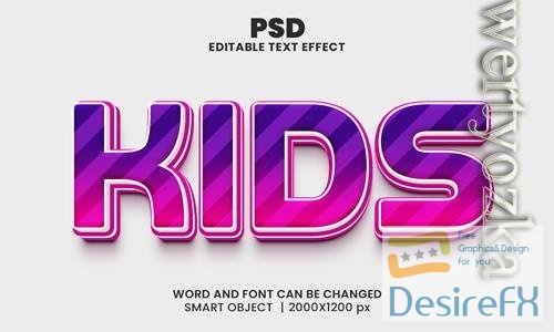 PSD kids 3d editable photoshop text effect style with background
