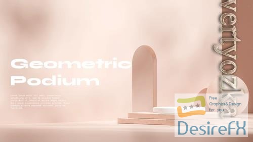 PSD light red and white podium in landscape arch and sphere background wall 3d render empty scene