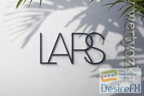 PSD logo mockup front 3d black on concrete with palm overlay shadow