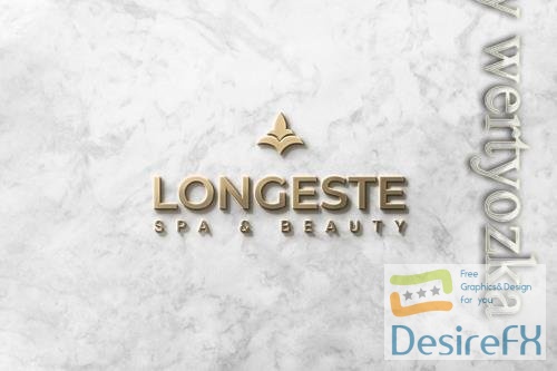 PSD logo mockup front 3d gold on marble