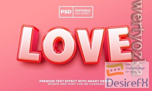PSD love 3d editable text effect premium psd