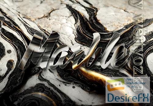 PSD marble stone text effect with 3d glossy reflection mockup