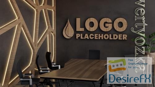 PSD meeting room ofice company corporate logo mockup with wood texture