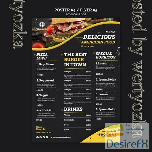 PSD menu design american food