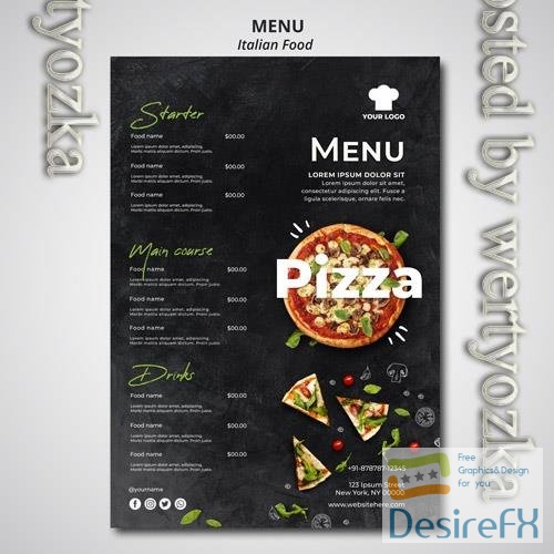 PSD menu for traditional italian food restaurant
