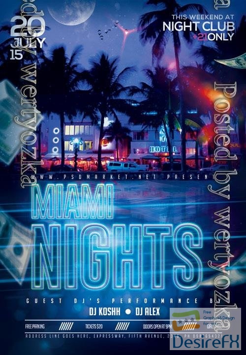 Psd miami nights flyer design