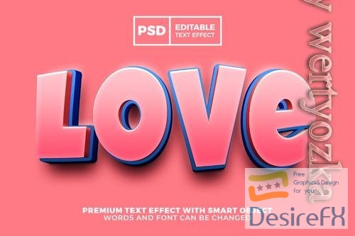 PSD modern love cartoon comic 3d editable text effect style