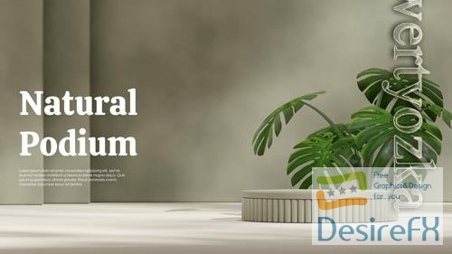 PSD monstera plant and green wall 3d render mockup template green cylinder podium in landscape