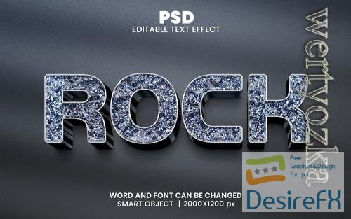 PSD rock 3d editable photoshop text effect style with background
