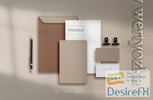 PSD set of corporate stationery branding mockup top view