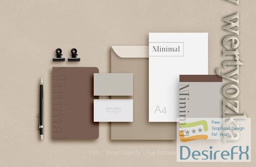 PSD set of corporate stationery branding mockup top view vol 3
