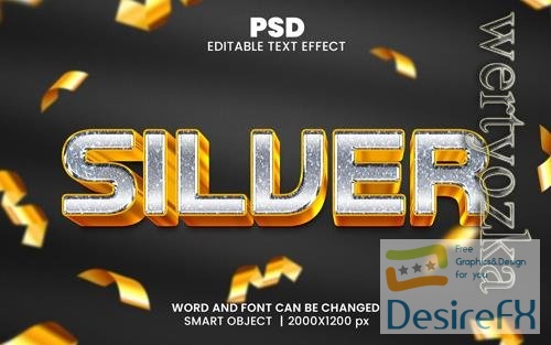 PSD silver luxury 3d editable photoshop text effect style with background