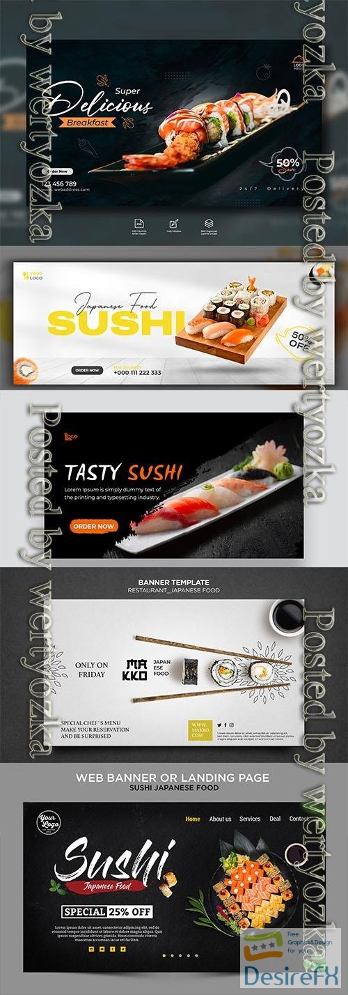 PSD sushi and chopsticks banner web template
