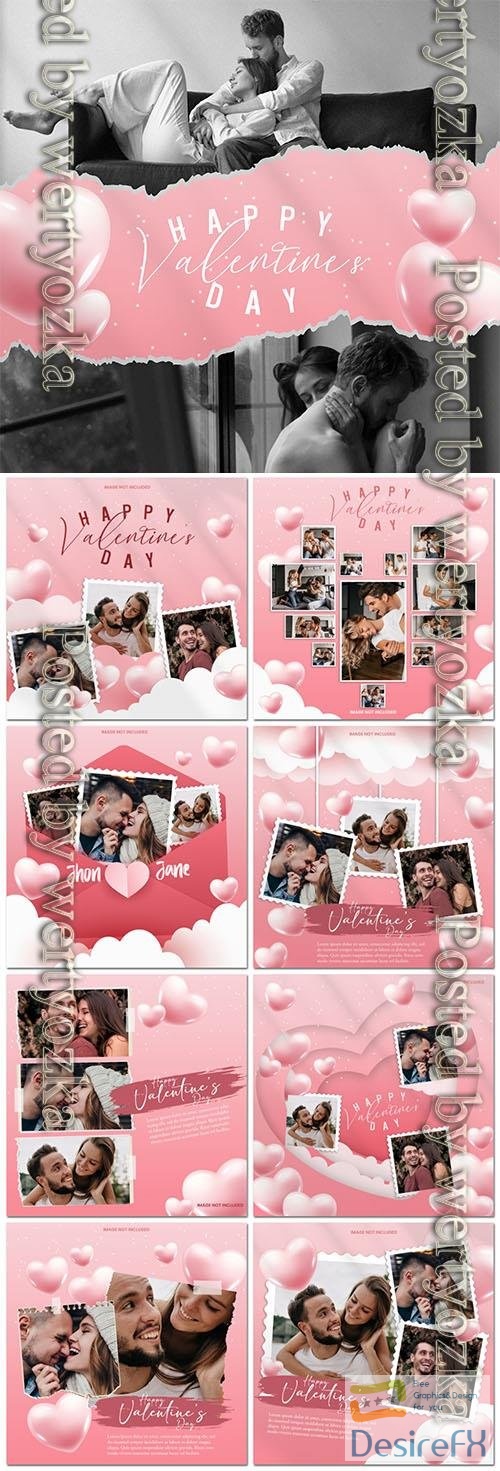 PSD valentines day hanging photo mockup collage