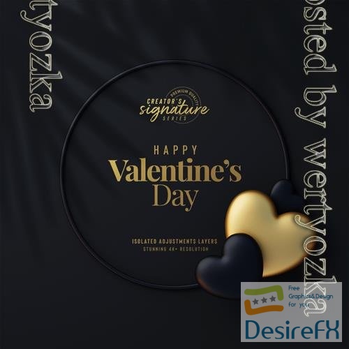 PSD valentines day invitation template mockup with decorative love hearts top view