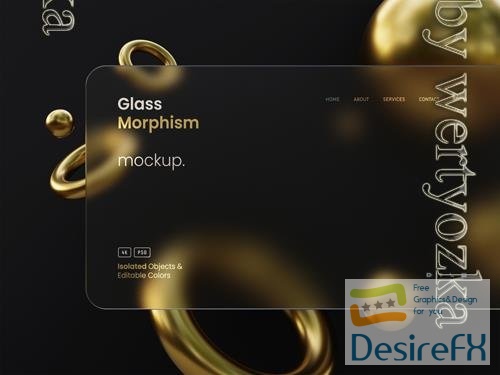 PSD wide interface presentation mockup with frosted glass morphism effects 3d render