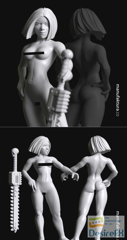 Sedition Series 05f - Naked Gene-enhanced Female Battle Sister with Chainsaw Sword – 3D Print