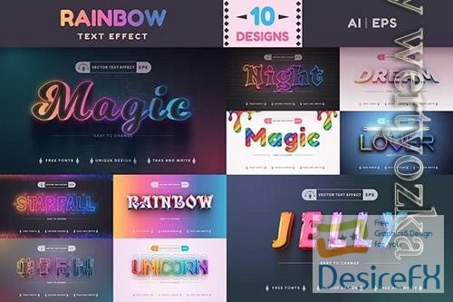 Set 10 rainbow editable text effects, font styles