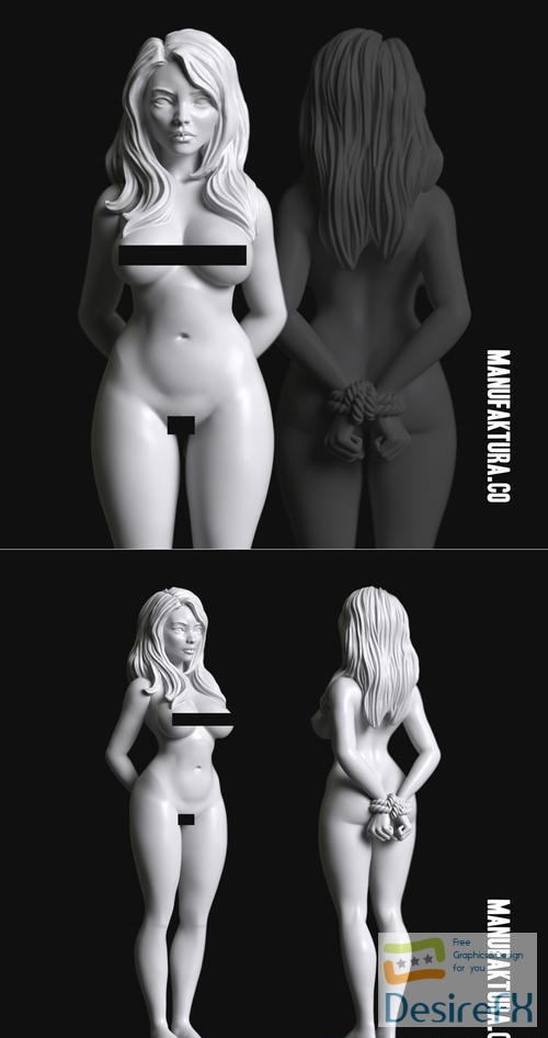 Sub Series 05a - Naked and Bound Female Prisoner Slave – 3D Print