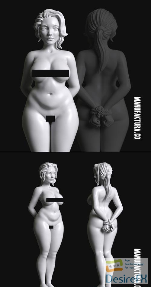 Sub Series 06a - Naked and Bound Female Prisoner Slave – 3D Print