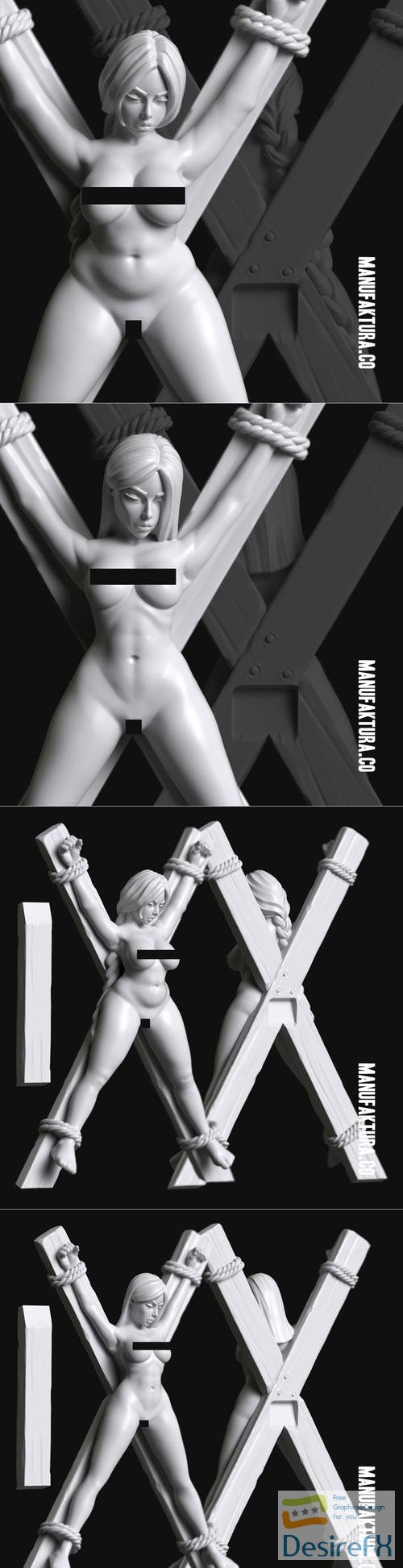 Sub Series 51-54 - Naked and Crucified Female Prisoner Slave – 3D Print