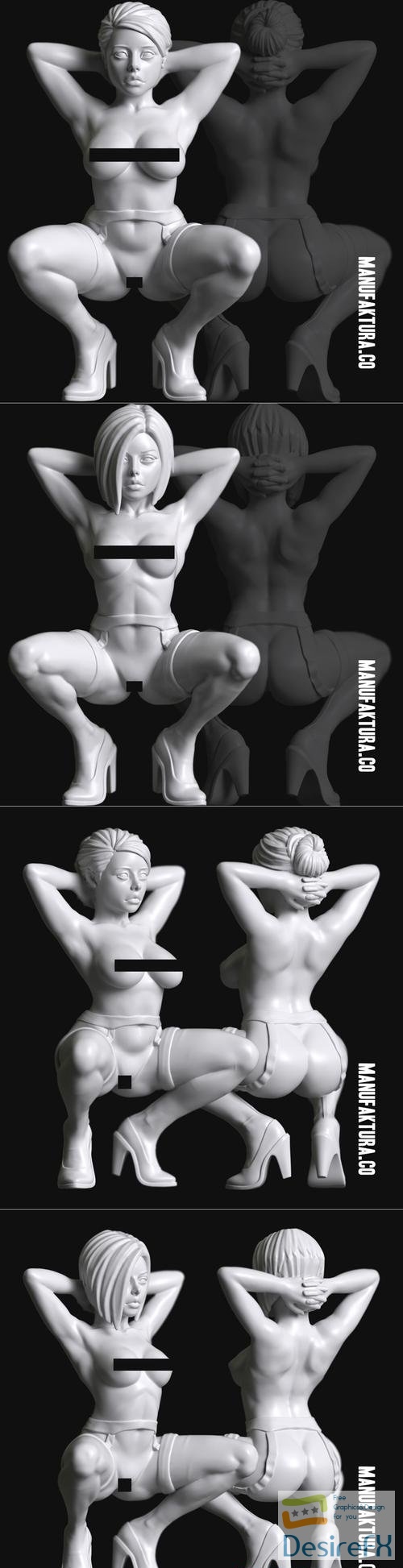 Sub Series 67b and 68b - Naked Female Prisoner Slave – 3D Print