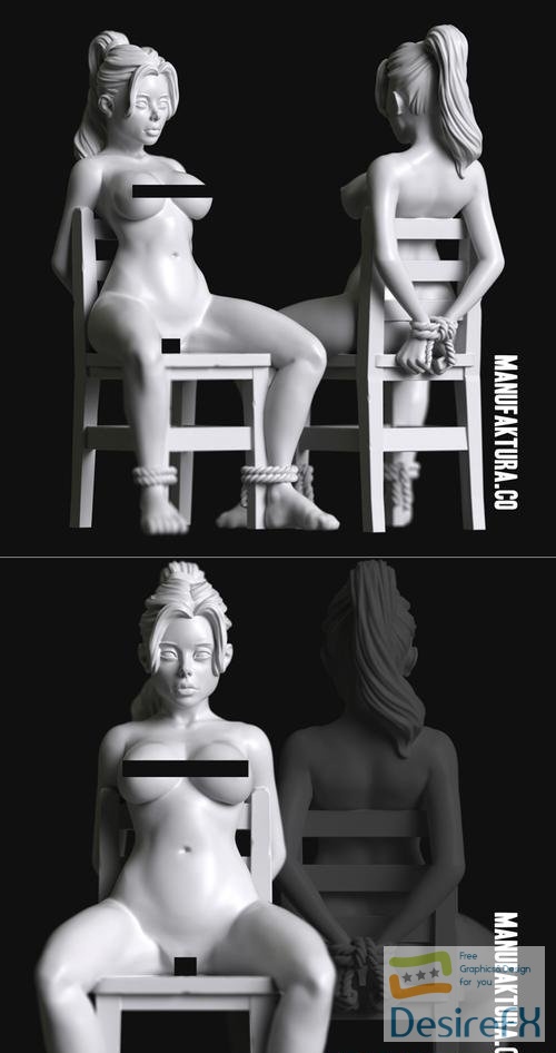 Sub Series 81 - Naked and Bound Female Prisoner Slave – 3D Print