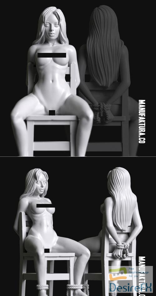 Sub Series 83 - Naked and Bound Female Prisoner Slave – 3D Print