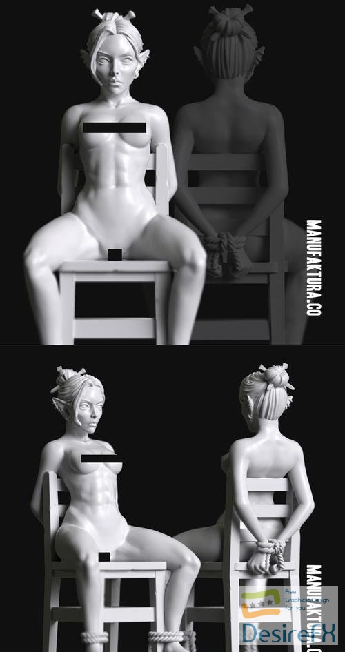 Sub Series 86a - Naked and Bound Female Shadow Elf Prisoner Slave – 3D Print