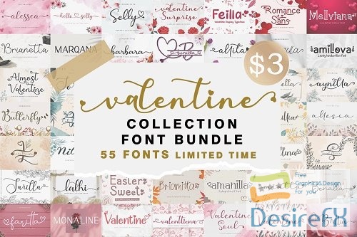 Valentine Collection Font Bundle - 55 Premium Fonts