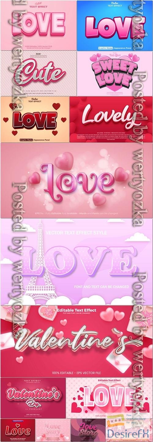 Vector 3d font style effect text happy valentine's day vol 1