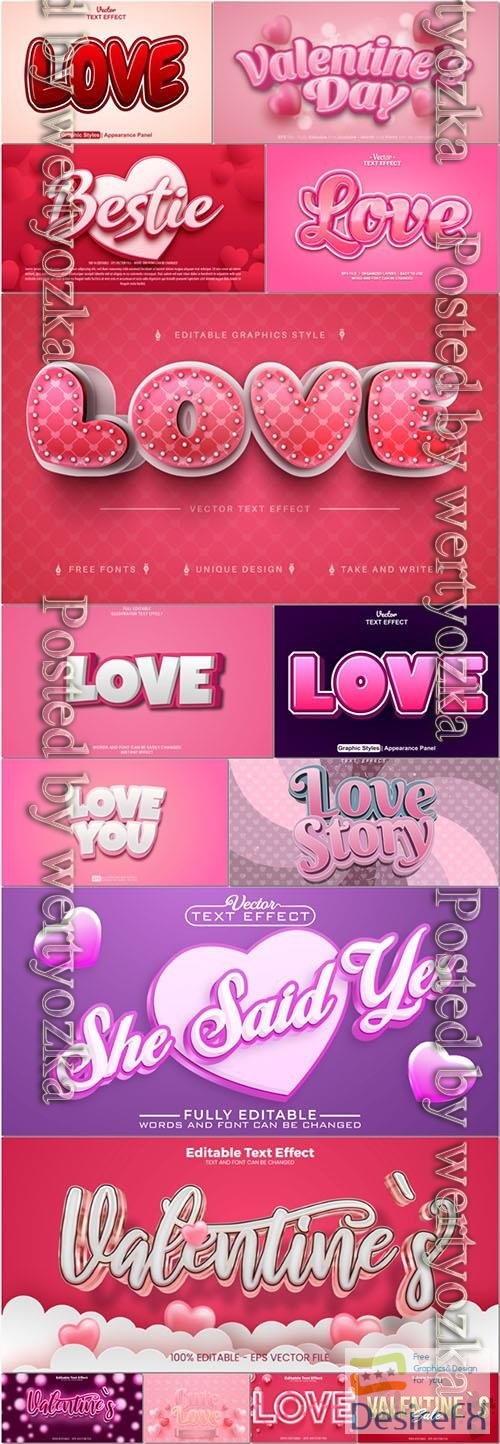 Vector 3d font style effect text happy valentine's day vol 2