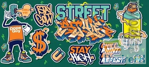 Vector a set of colorful or vibrant graffiti art sticker designs, street art urban theme vol 4