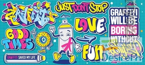 Vector a set of colorful or vibrant graffiti art sticker designs, street art urban theme vol 5
