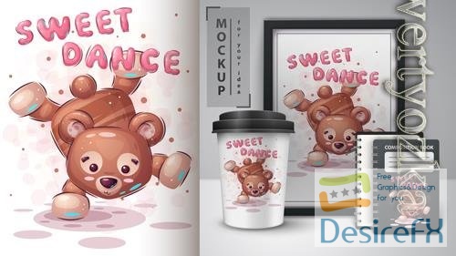 Vector bear dance poster and merchandising
