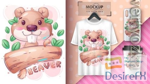 Vector cartoon character adorable beaver
