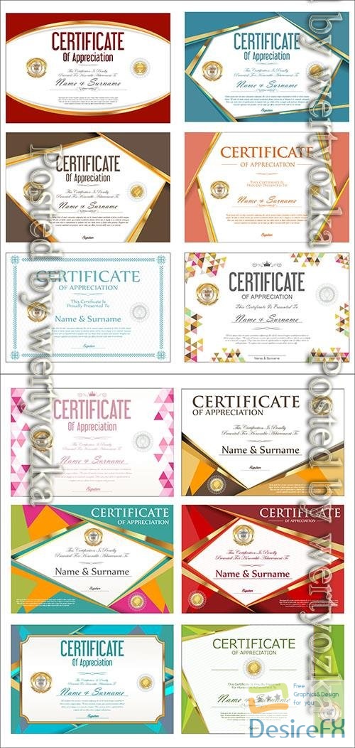 Vector collection of colorful certificate or diploma retro design template